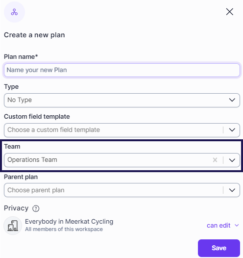 Create a new plan from Teams page