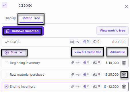 Edit metric tree from sidebar